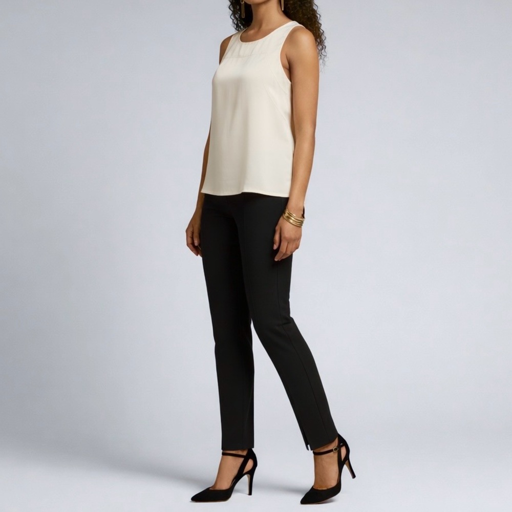 SOLD Ann Taylor Petite Ivory Cream Silky Satin Sleeveless Mixed Media Blouse SP